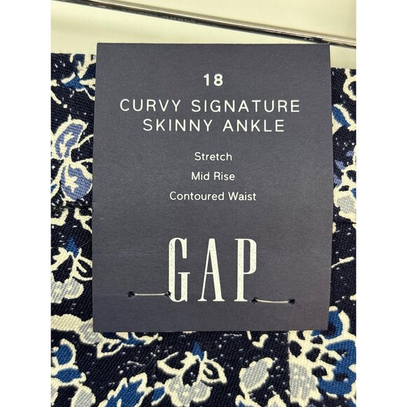 Gap Curvy Signature Skinny Ankle Floral Paisley Stretch Pant Navy Blue 18 NEW - Picture 5 of 7